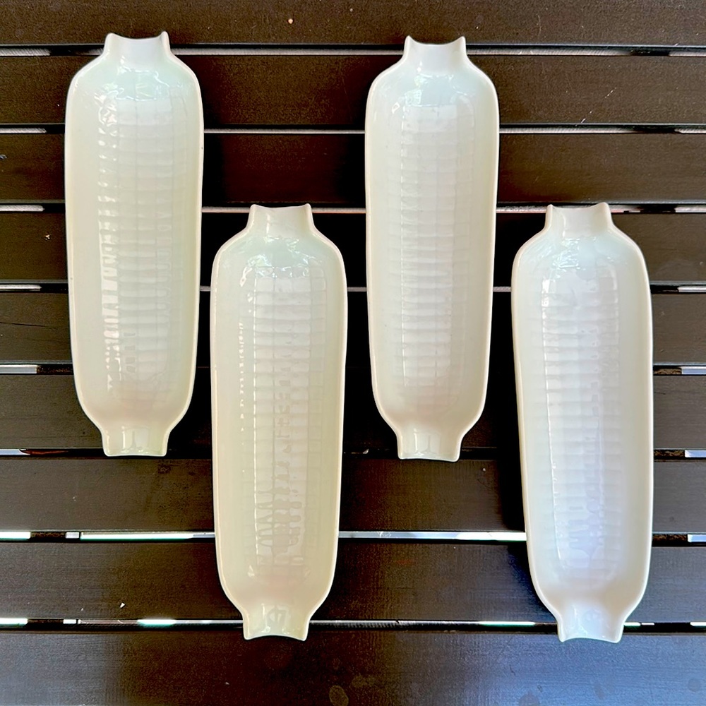 Vintage Corn Serving Dishes White Ceramic White Set of 4